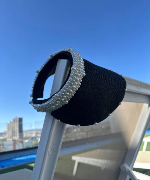 Visera Negra con Perlas para Dama Mod. 10 1300