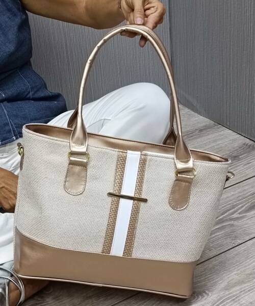 Bolso Mediano de Lino Beige Tejido Mod. 23 0092