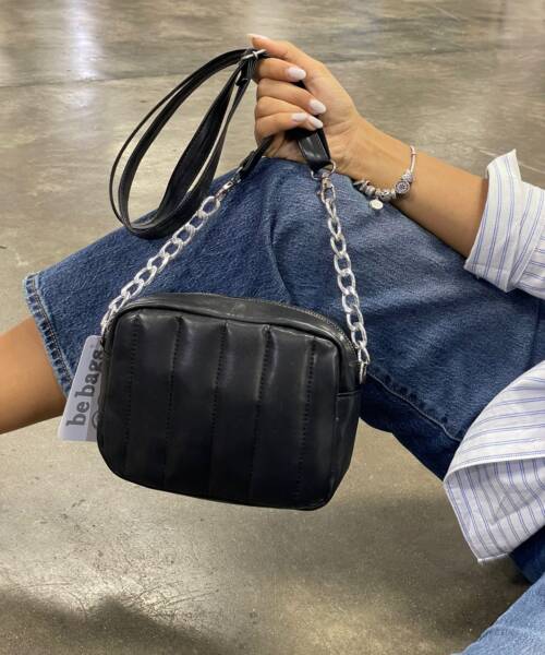 Bolso Abollonado Negro de Rayas Mod. 23 0001