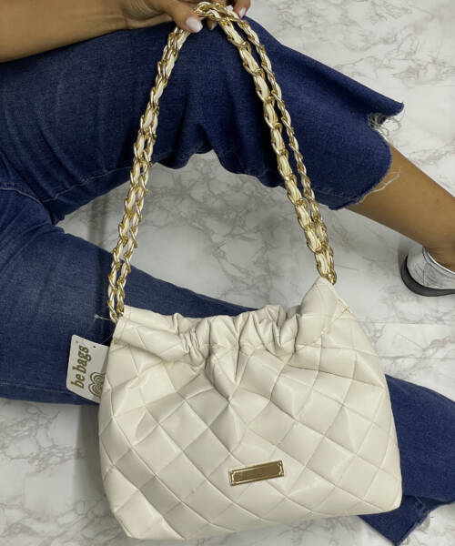 Bolsa Morral Latte a Cuadros Asa Cadena 23 9098