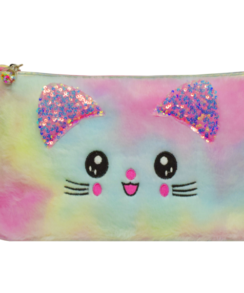 Cosmetiquera Peluche Gato Rosa Orejas Oro 10 1167